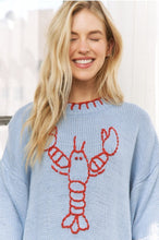 Load image into Gallery viewer, Coastal vibes lobster sweater sea blue
