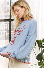 Load image into Gallery viewer, Coastal vibes lobster sweater sea blue