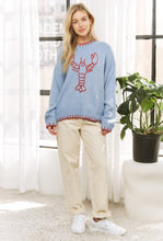 Load image into Gallery viewer, Coastal vibes lobster sweater sea blue
