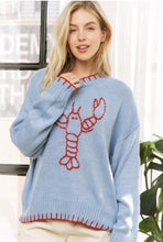 Load image into Gallery viewer, Coastal vibes lobster sweater sea blue
