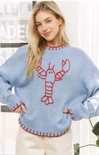 Load image into Gallery viewer, Coastal vibes lobster sweater sea blue
