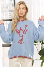 Load image into Gallery viewer, Coastal vibes lobster sweater sea blue
