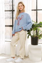 Load image into Gallery viewer, Coastal vibes lobster sweater sea blue

